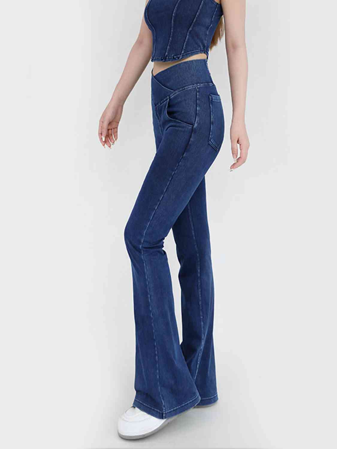 Wide Waistband Bootcut Jeans with Pockets BLUE ZONE PLANET