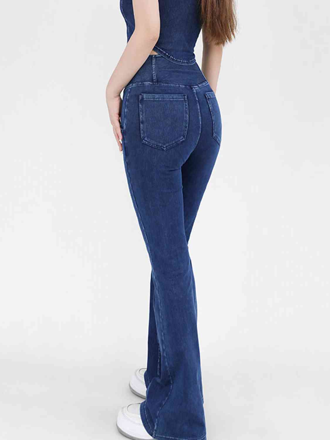 Wide Waistband Bootcut Jeans with Pockets BLUE ZONE PLANET