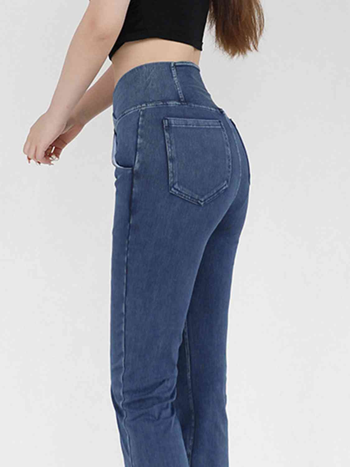 Wide Waistband Bootcut Jeans with Pockets BLUE ZONE PLANET