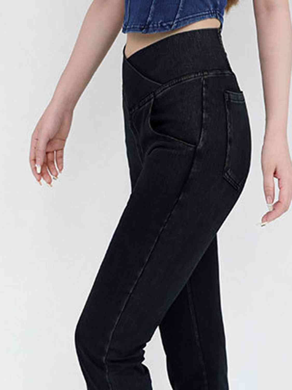 Wide Waistband Bootcut Jeans with Pockets BLUE ZONE PLANET