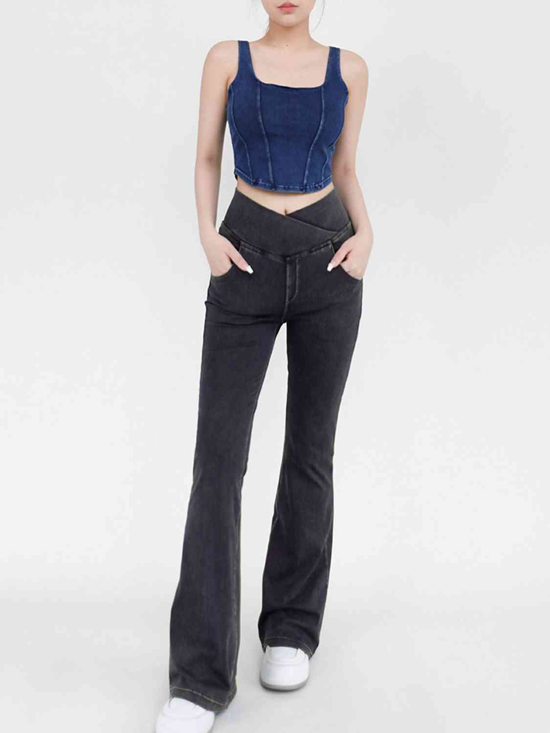 Wide Waistband Bootcut Jeans with Pockets BLUE ZONE PLANET