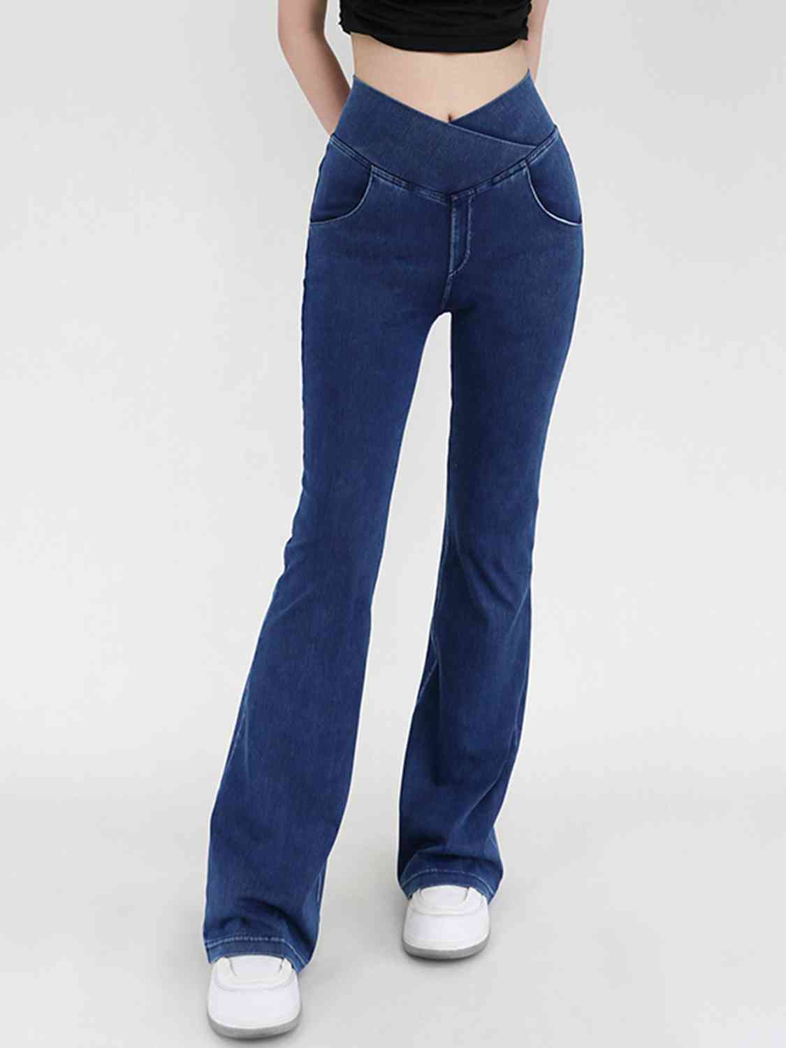 Wide Waistband Bootcut Jeans with Pockets BLUE ZONE PLANET