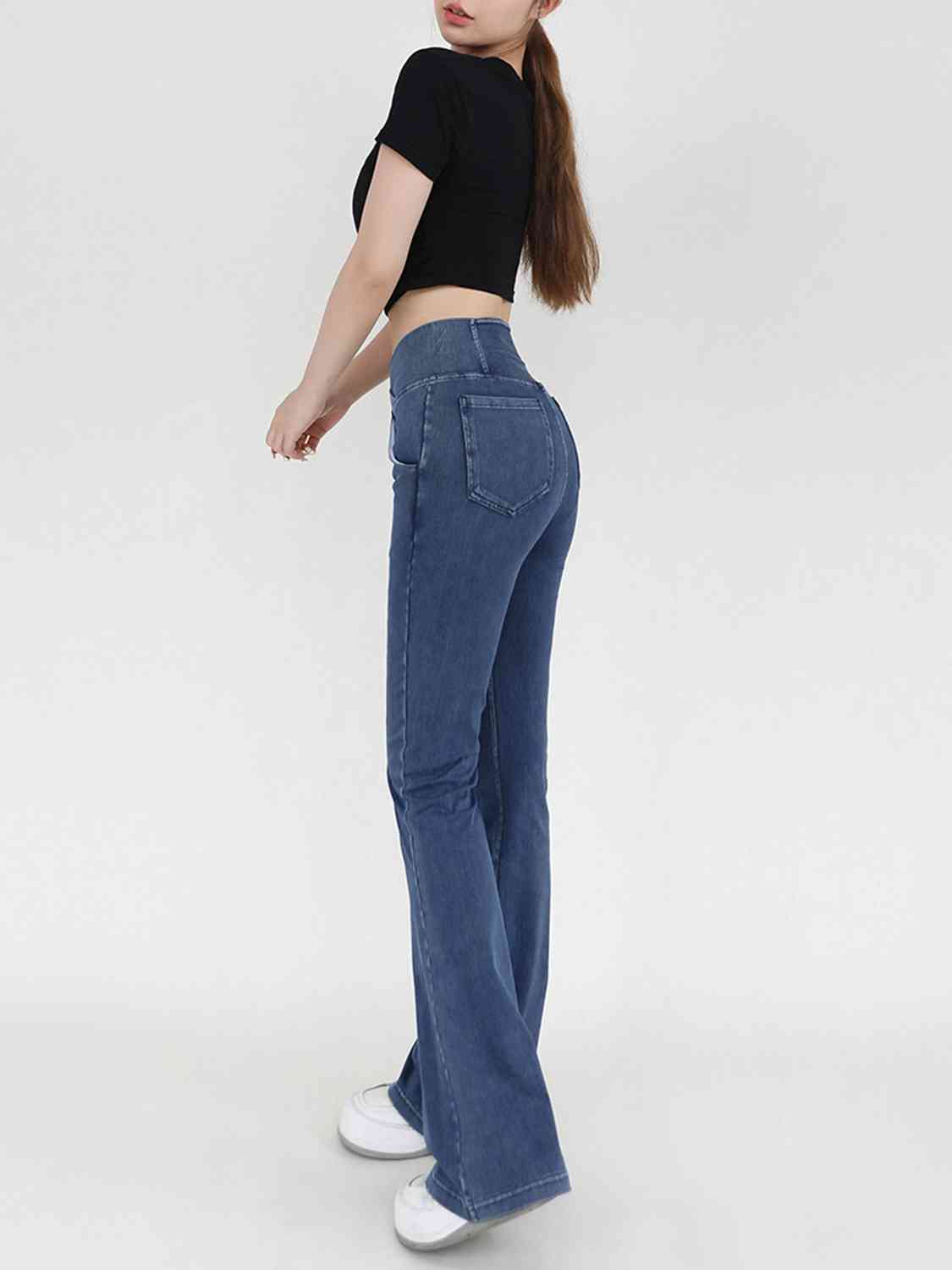 Wide Waistband Bootcut Jeans with Pockets BLUE ZONE PLANET