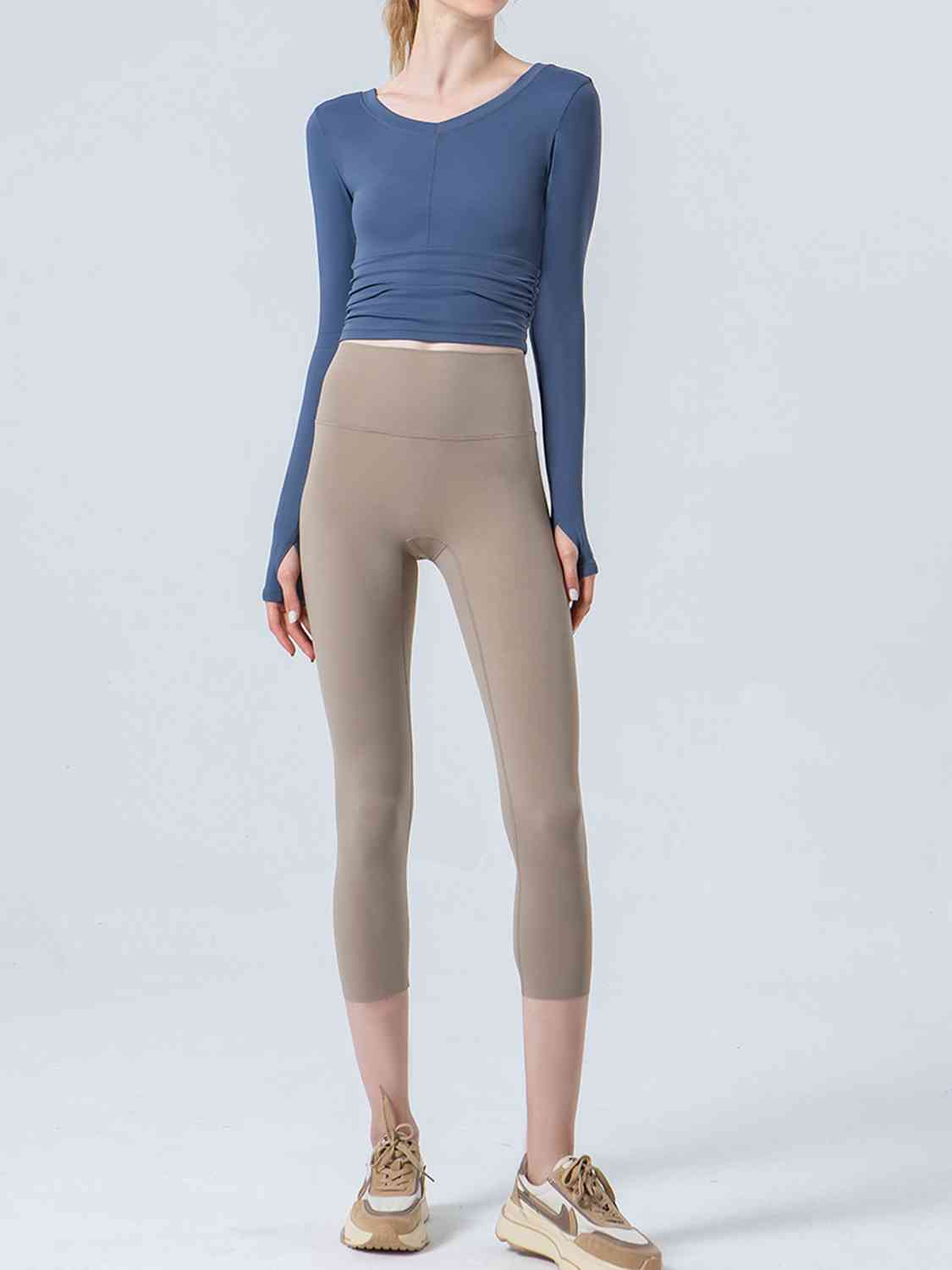 Wide Waistband Cropped Sports Leggings BLUE ZONE PLANET