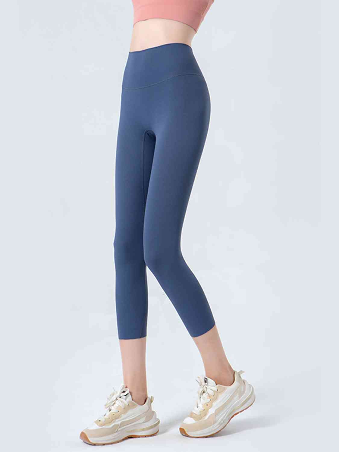 Wide Waistband Cropped Sports Leggings BLUE ZONE PLANET