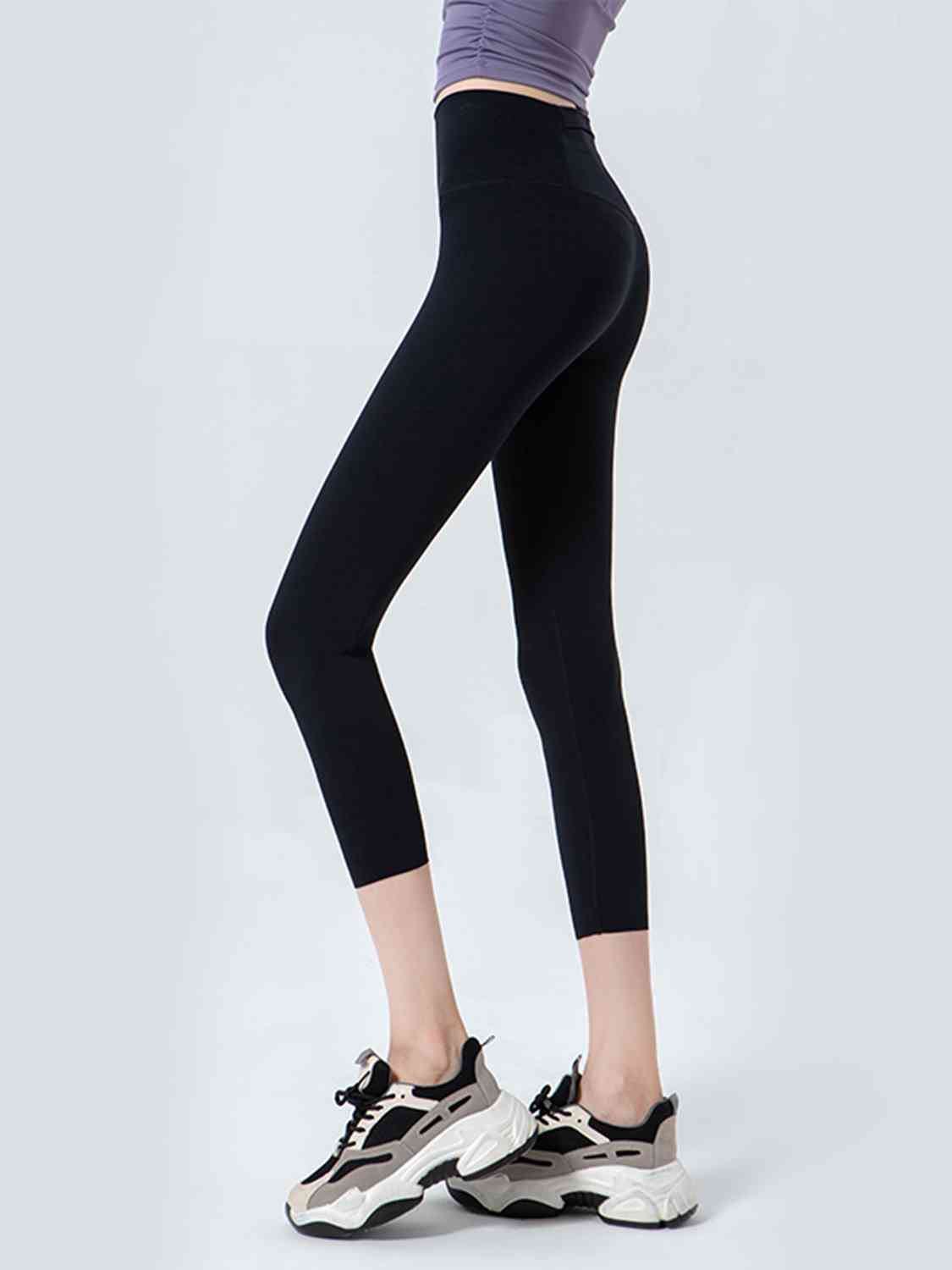 Wide Waistband Cropped Sports Leggings BLUE ZONE PLANET