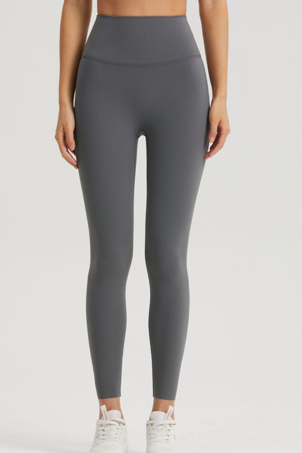 Wide Waistband Sports Leggings-BOTTOM SIZES SMALL MEDIUM LARGE-[Adult]-[Female]-Charcoal-4-2022 Online Blue Zone Planet