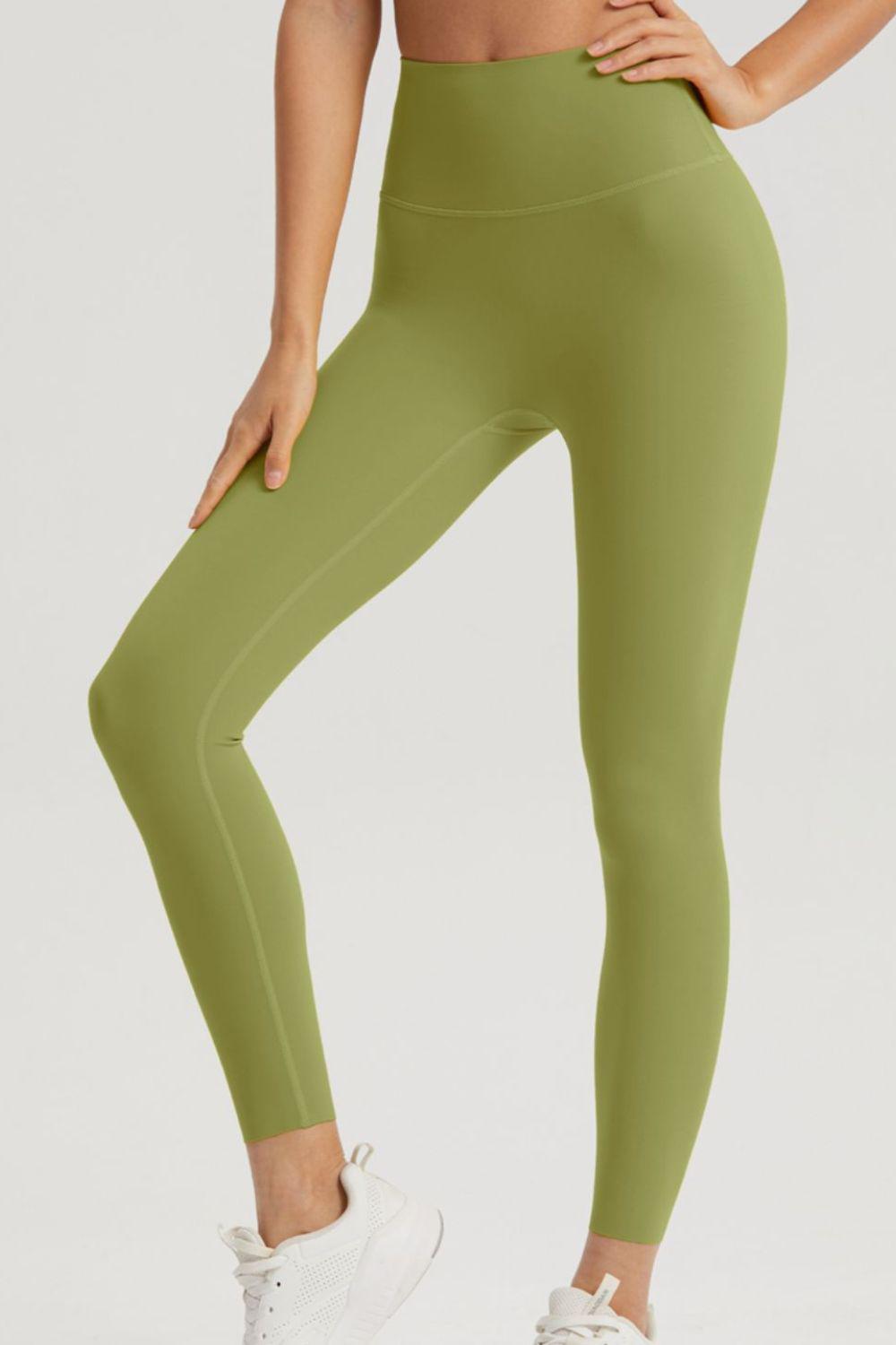 Wide Waistband Sports Leggings-BOTTOM SIZES SMALL MEDIUM LARGE-[Adult]-[Female]-Chartreuse-4-2022 Online Blue Zone Planet