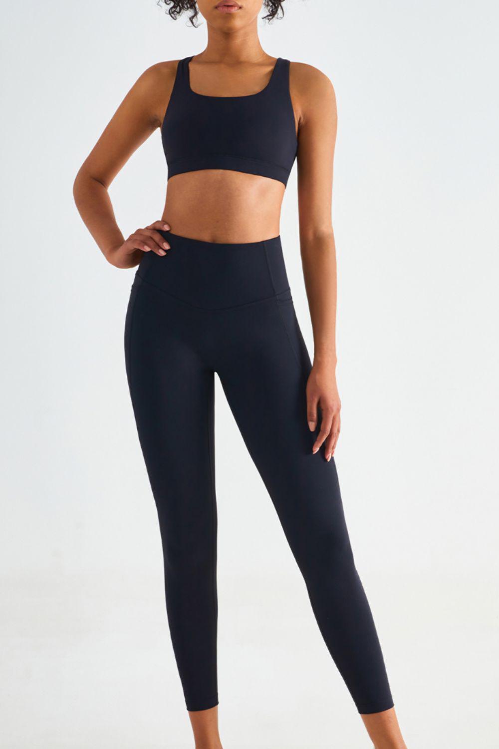 Wide Waistband Sports Leggings with Pockets-BOTTOM SIZES SMALL MEDIUM LARGE-[Adult]-[Female]-2022 Online Blue Zone Planet