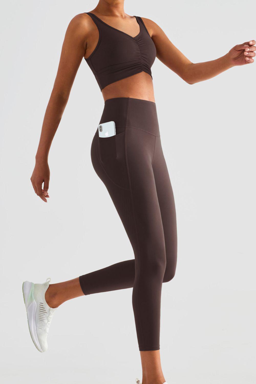 Wide Waistband Sports Leggings with Pockets-BOTTOM SIZES SMALL MEDIUM LARGE-[Adult]-[Female]-2022 Online Blue Zone Planet