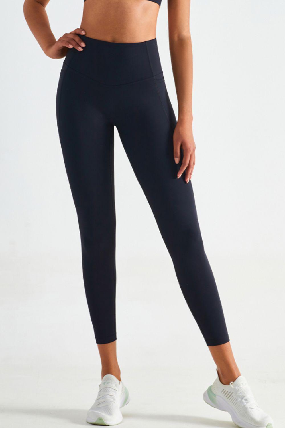 Wide Waistband Sports Leggings with Pockets-BOTTOM SIZES SMALL MEDIUM LARGE-[Adult]-[Female]-Black-4-2022 Online Blue Zone Planet