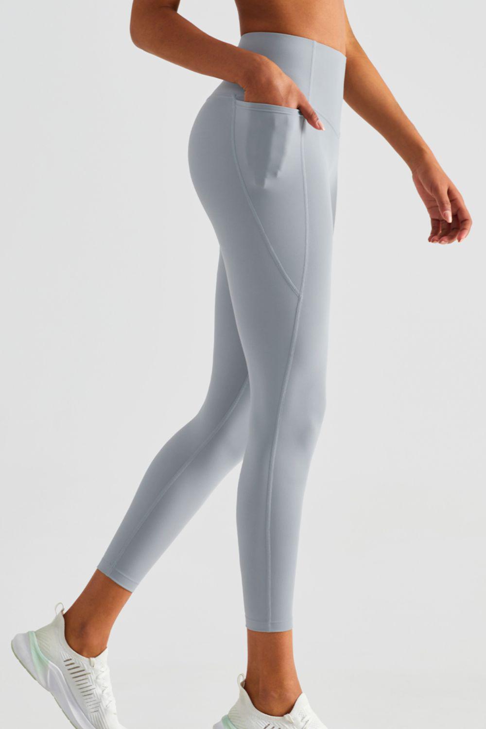 Wide Waistband Sports Leggings with Pockets-BOTTOM SIZES SMALL MEDIUM LARGE-[Adult]-[Female]-Cloudy Blue-4-2022 Online Blue Zone Planet