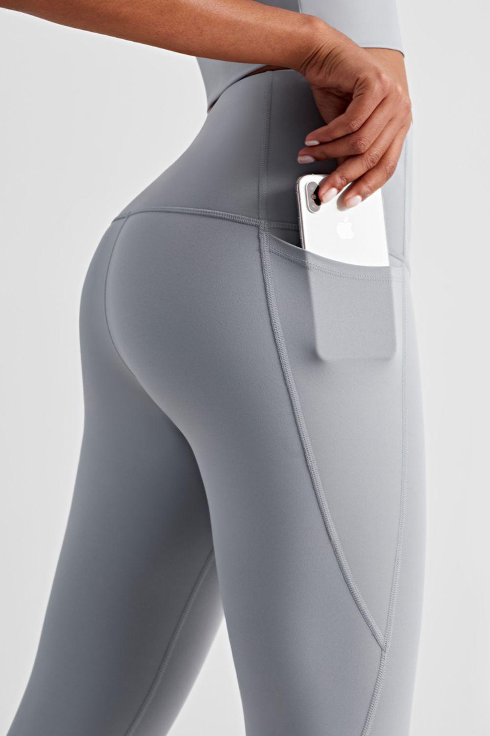 Wide Waistband Sports Leggings with Side Pockets-BOTTOM SIZES SMALL MEDIUM LARGE-[Adult]-[Female]-2022 Online Blue Zone Planet