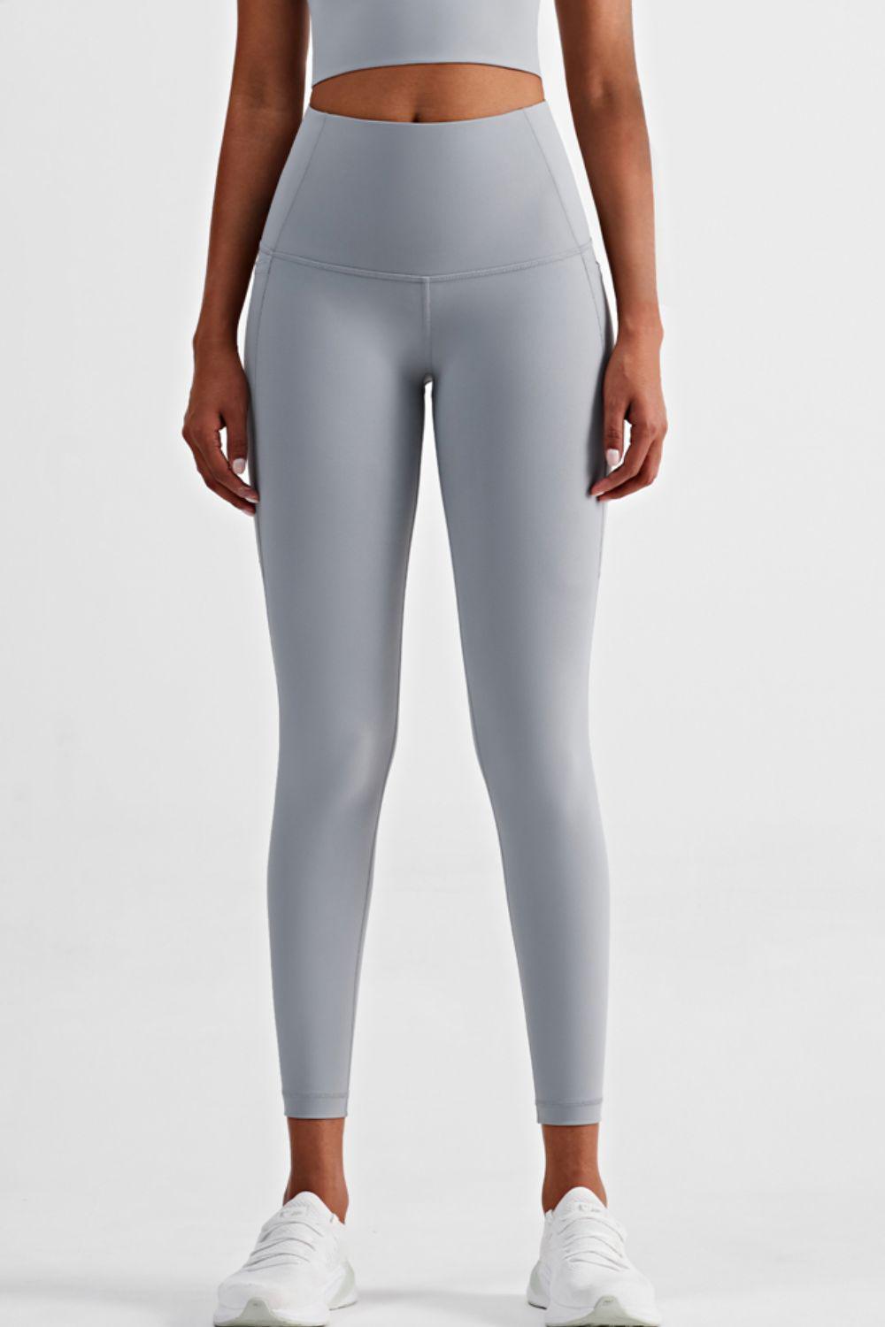Wide Waistband Sports Leggings with Side Pockets-BOTTOM SIZES SMALL MEDIUM LARGE-[Adult]-[Female]-Cloudy Blue-S-2022 Online Blue Zone Planet