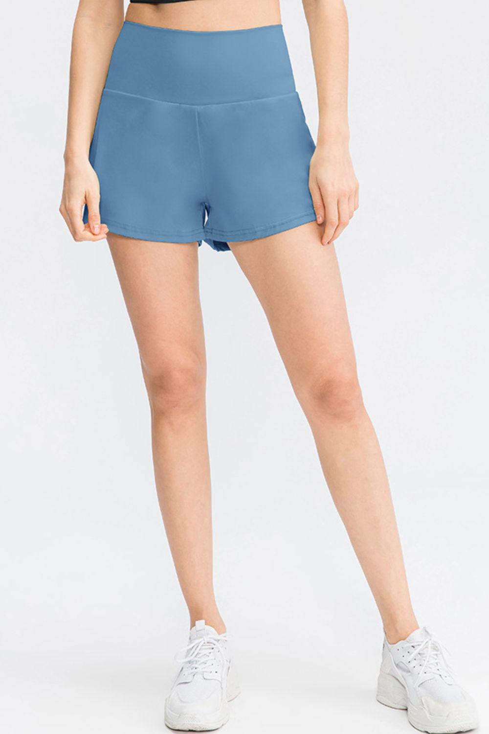 Wide Waistband Sports Shorts with Pockets BLUE ZONE PLANET