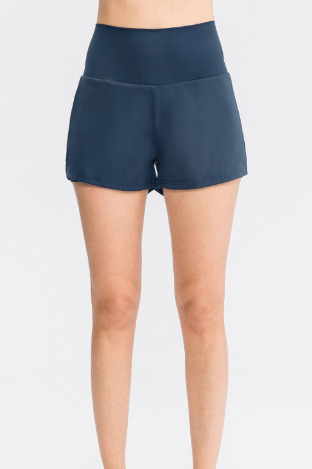 Wide Waistband Sports Shorts with Pockets BLUE ZONE PLANET