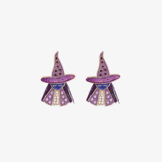 Witch Rhinestone Alloy Earrings-Earrings-[Adult]-[Female]-Purple-One Size-2022 Online Blue Zone Planet