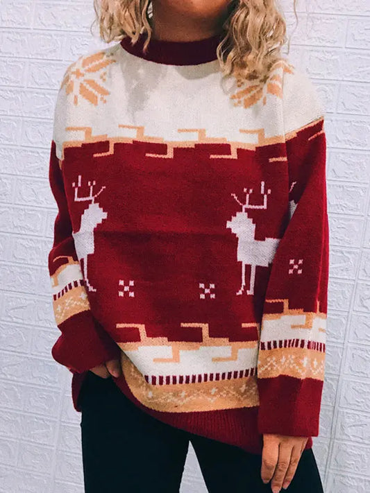Women's Crew Neck New Years Christmas Themed Sweater Knit Pullover kakaclo