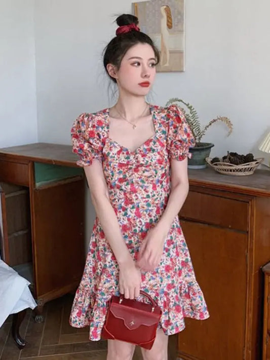 Women's New French Retro Floral Dress kakaclo