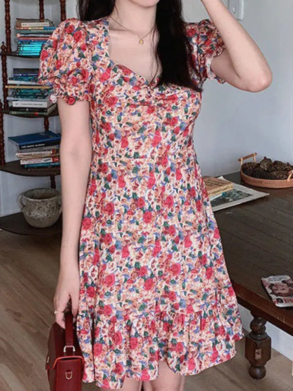 Women's New French Retro Floral Dress kakaclo