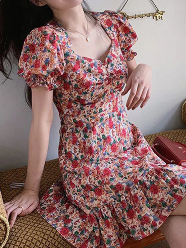 Women's New French Retro Floral Dress kakaclo