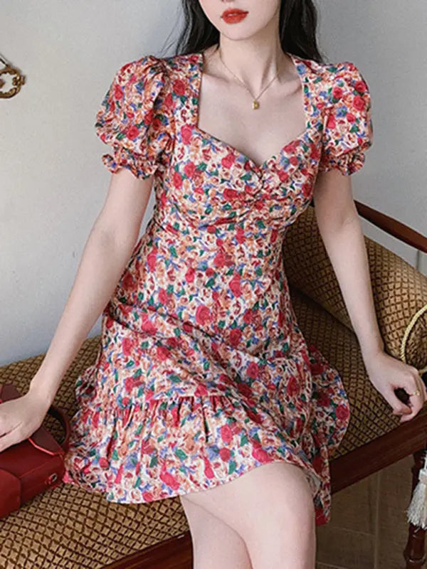 Women's New French Retro Floral Dress kakaclo