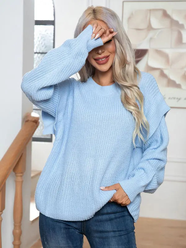 Women's New Style Drop Shoulder Long Sleeve Loose Knitted Sweater kakaclo