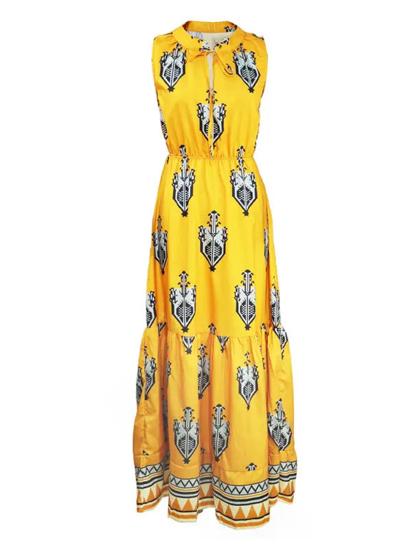 Women's Sleeveless Midi Bohemian Print Dress kakaclo