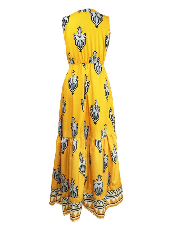 Women's Sleeveless Midi Bohemian Print Dress kakaclo