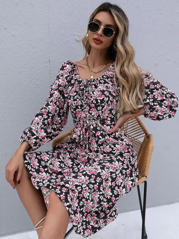 Women's long -sleeved casual fashion versatile dress kakaclo