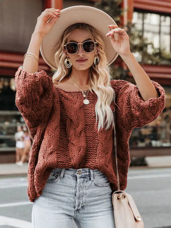 Women's loose knitted sweaters European and American round neck fashionable pullover sweaters kakaclo
