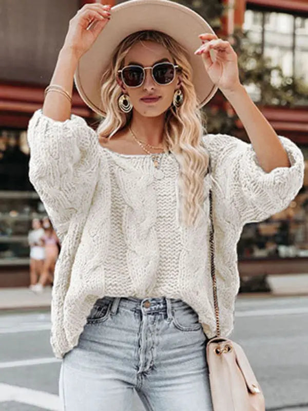 Women's loose knitted sweaters European and American round neck fashionable pullover sweaters kakaclo