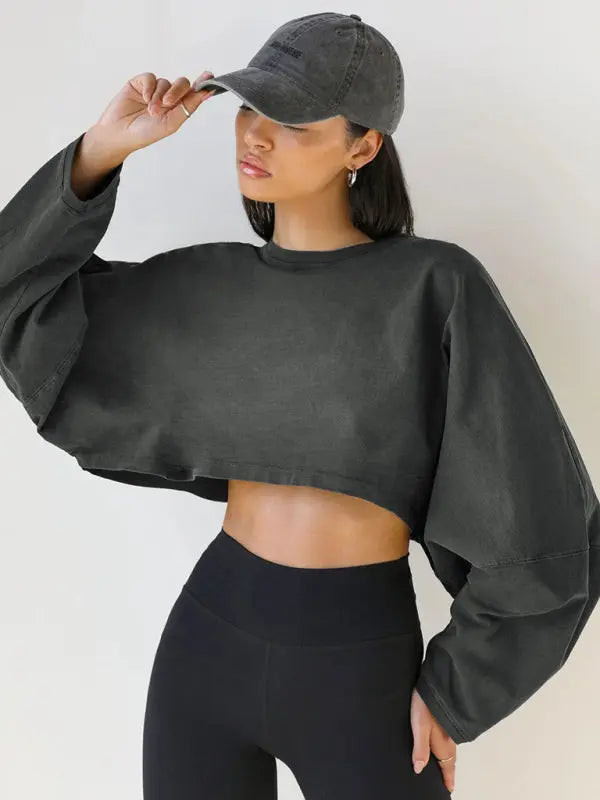 Women's loose round neck high waist sweatshirt kakaclo