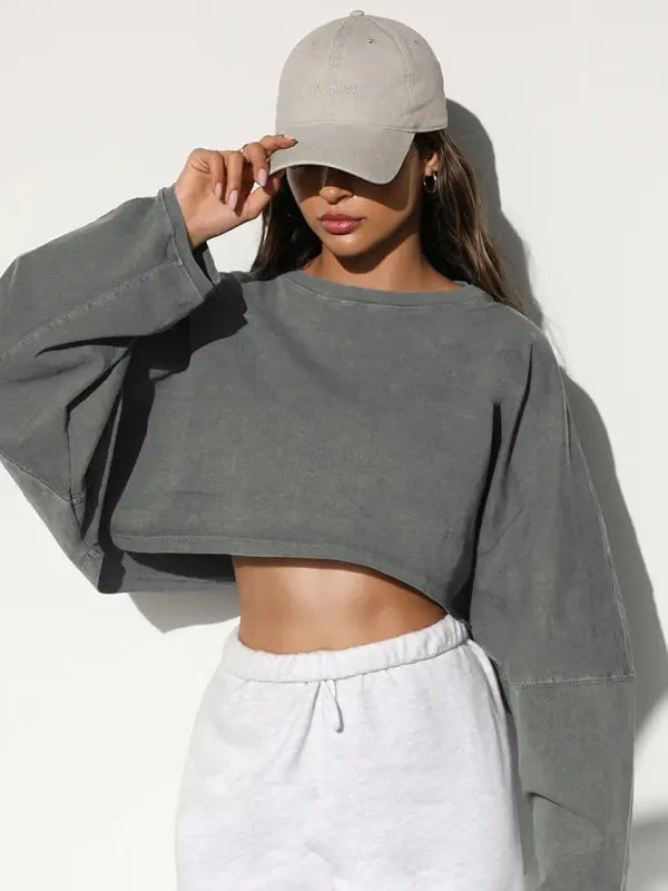 Women's loose round neck high waist sweatshirt kakaclo