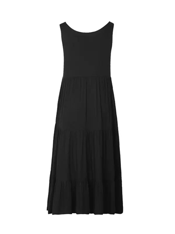 Women's new black suspender mid-length dress kakaclo