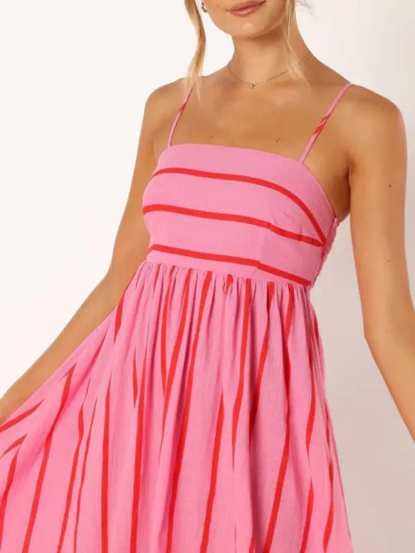 Women's new striped sleeveless strapless backless casual dress kakaclo