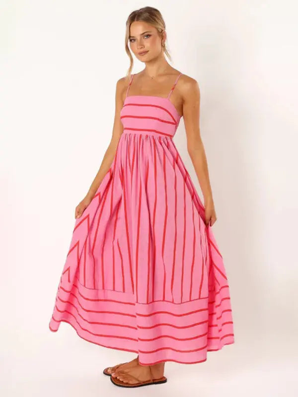 Women's new striped sleeveless strapless backless casual dress kakaclo