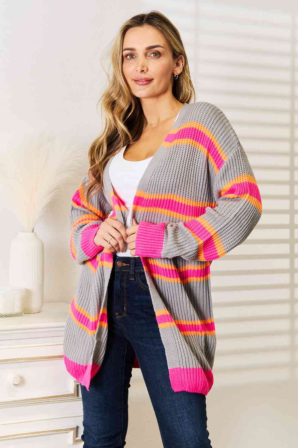 Woven Right Ribbed Long Sleeve Cardigan BLUE ZONE PLANET