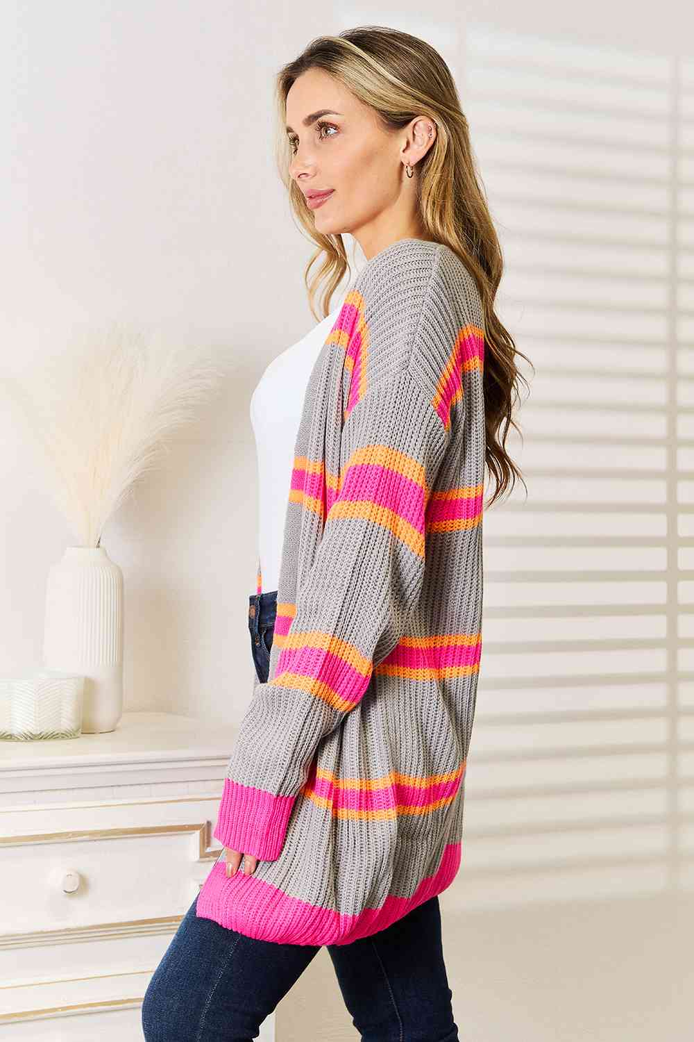 Woven Right Ribbed Long Sleeve Cardigan BLUE ZONE PLANET