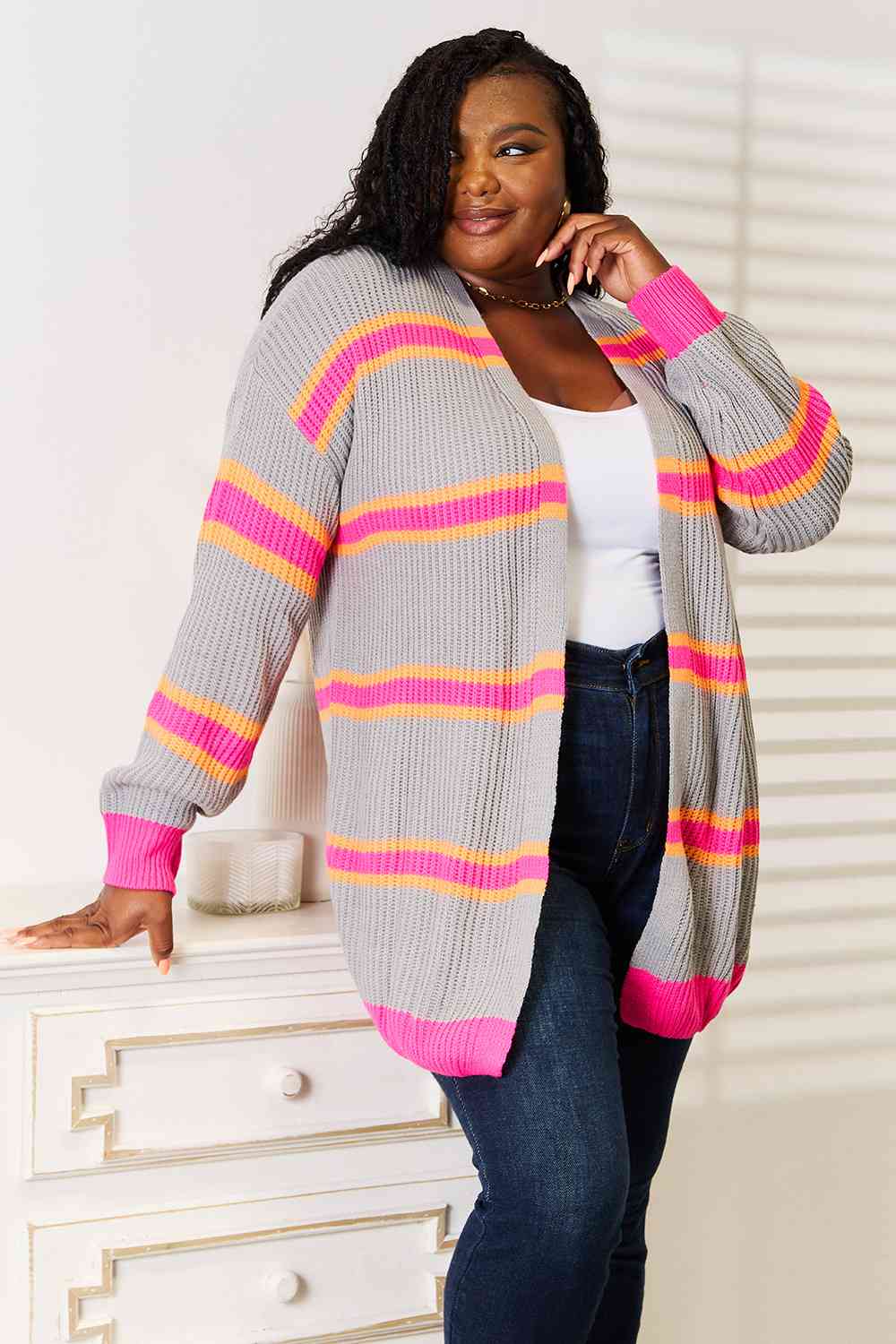 Woven Right Ribbed Long Sleeve Cardigan BLUE ZONE PLANET