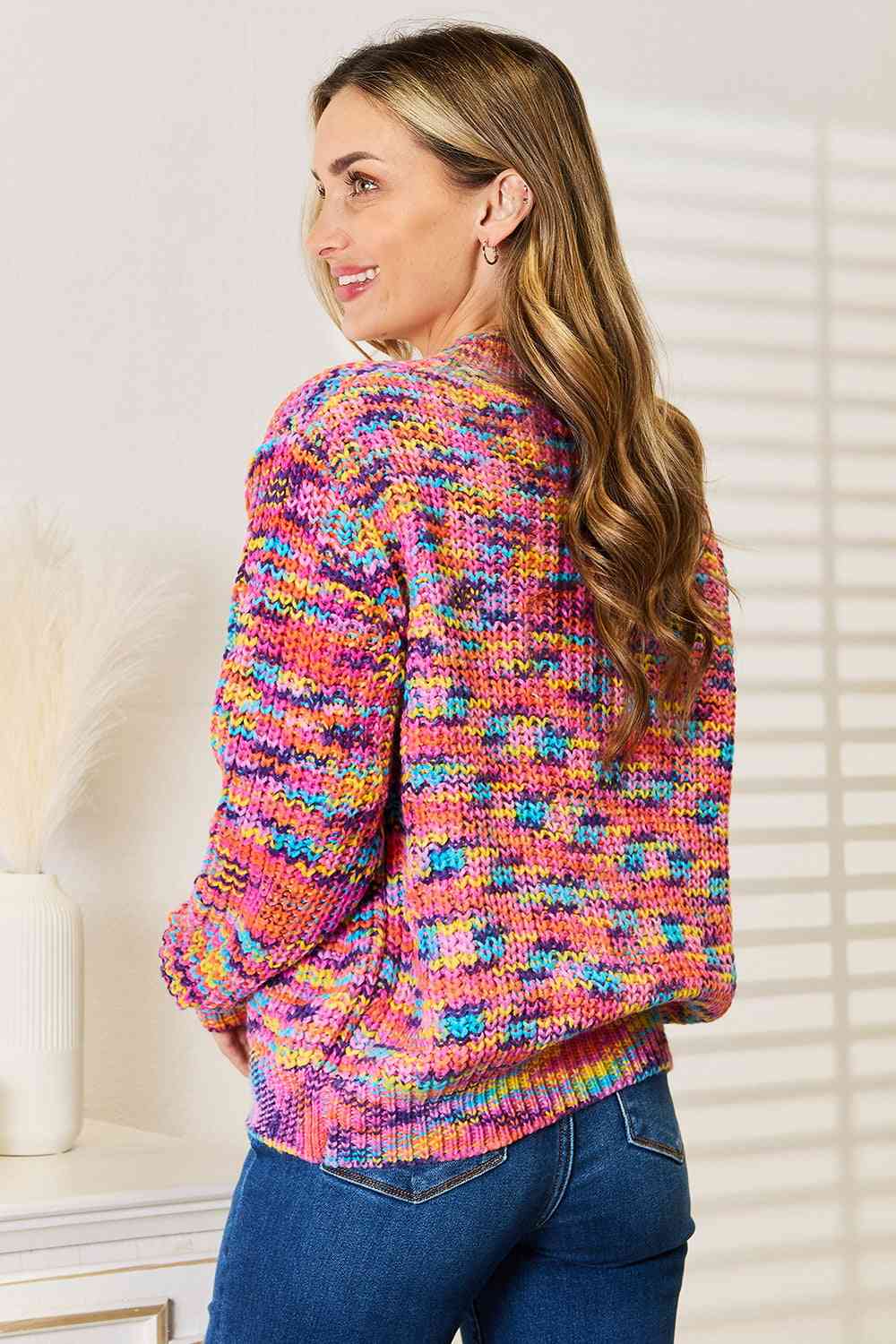 Woven Right V-Neck Long Sleeve Cardigan BLUE ZONE PLANET