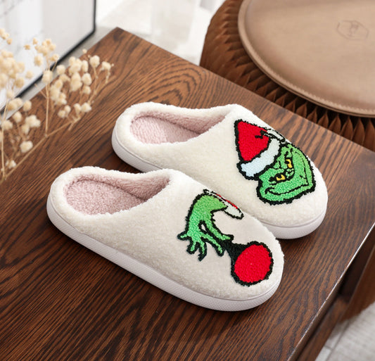 Blue Zone Planet | Christmas Green Fur Christmas Hat Slippers Men and Women Home Winter Fur Slippers-SHOES-[Adult]-[Female]-White-36/37-2022 Online Blue Zone Planet