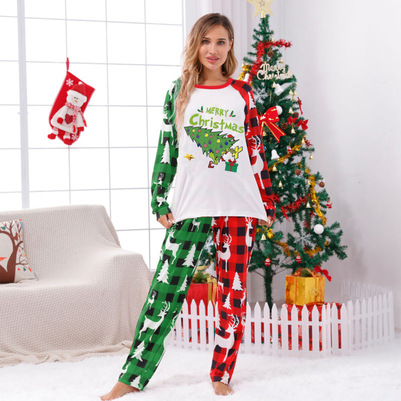 Blue Zone Planet | Christmas home clothes parent-child suit plaid patchwork print home clothes (mom style)-[Adult]-[Female]-Red-S-2022 Online Blue Zone Planet