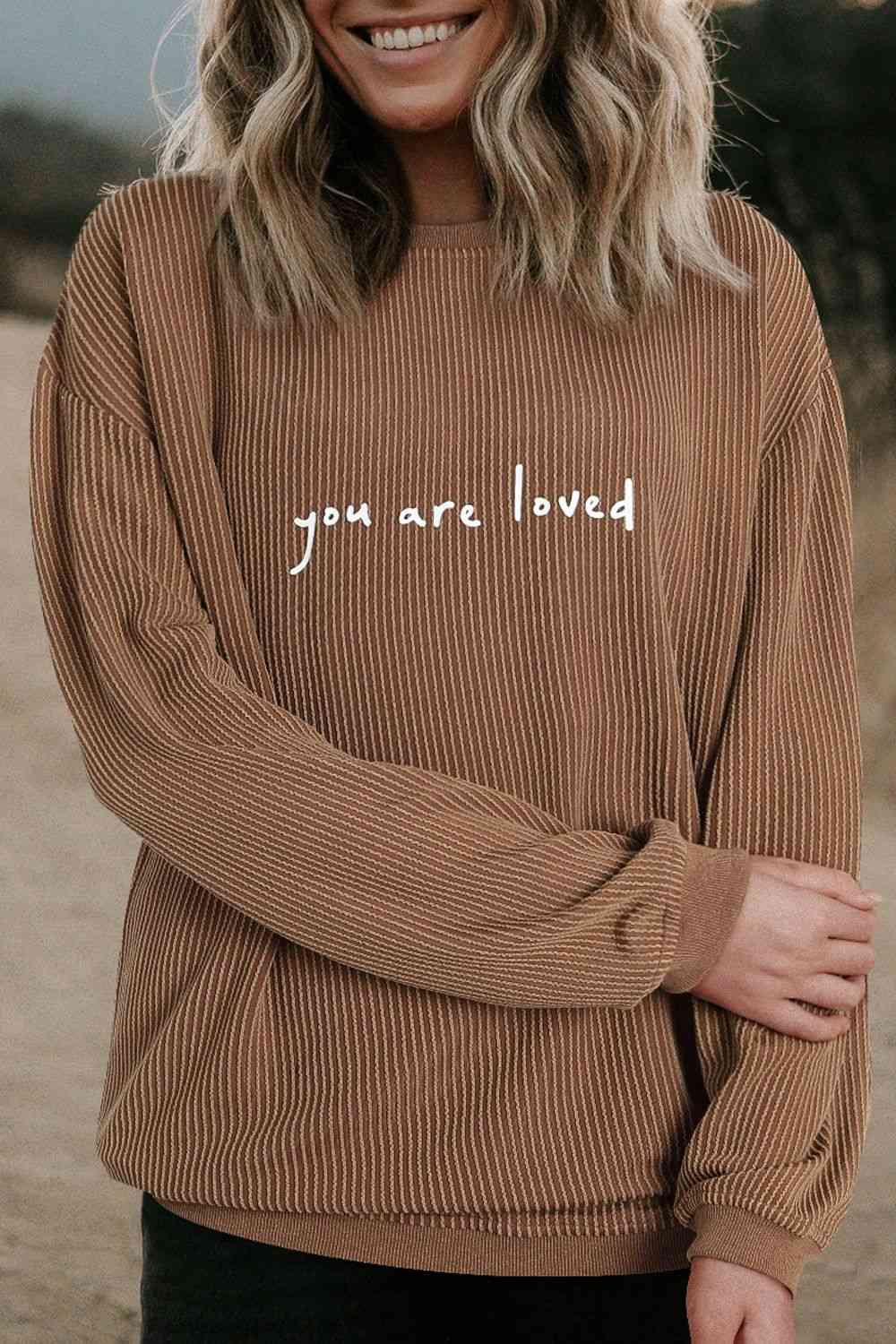 YOU ARE LOVED Graphic Dropped Shoulder Sweatshirt BLUE ZONE PLANET
