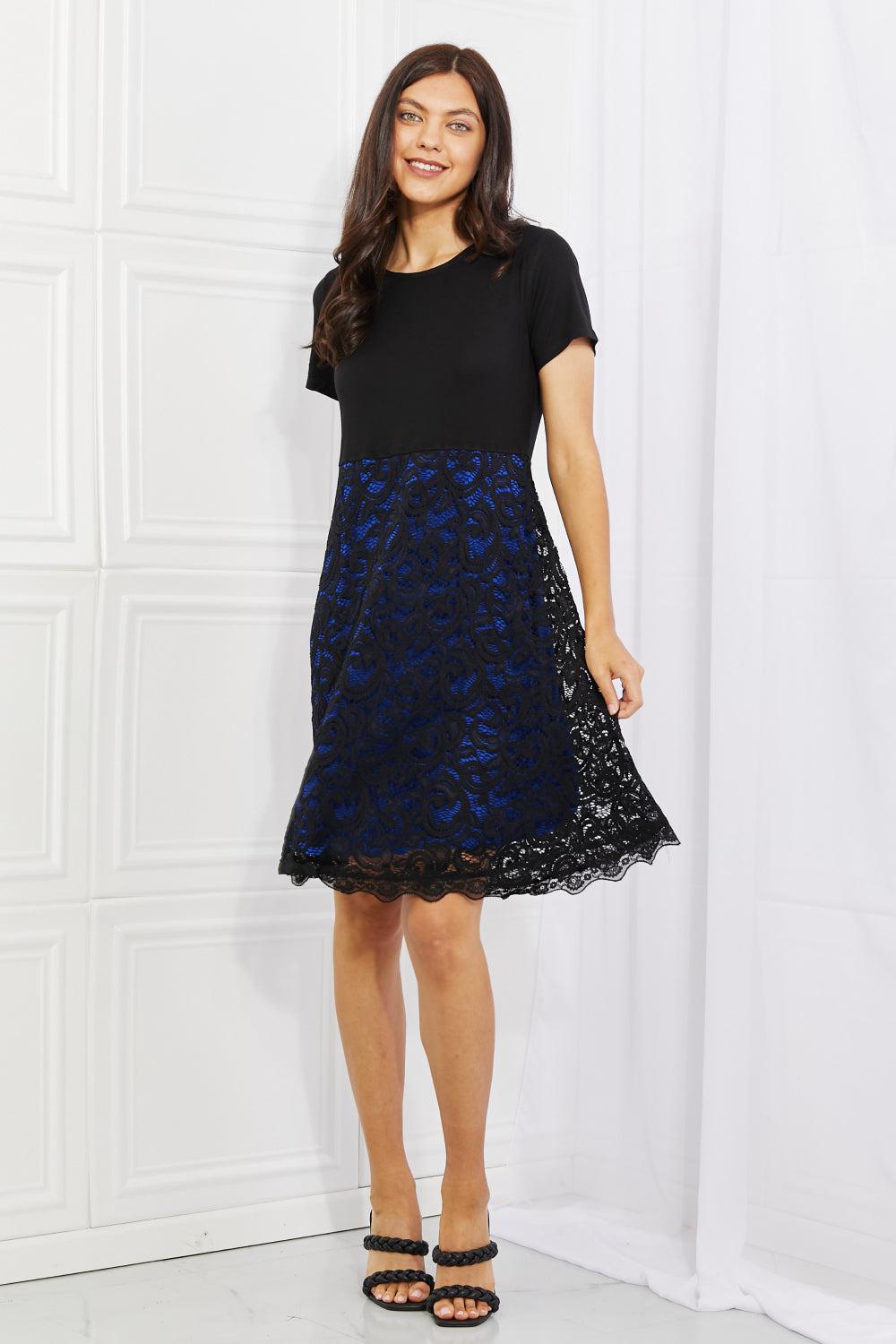 Yelete Full Size Contrasting Lace Midi Dress BLUE ZONE PLANET