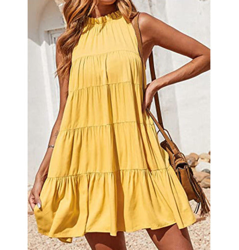 Blue Zone Planet | Ella's Ruched Solid Color Beach Vacation Swing Maxi Dress-TOPS / DRESSES-[Adult]-[Female]-Yellow-S-2022 Online Blue Zone Planet