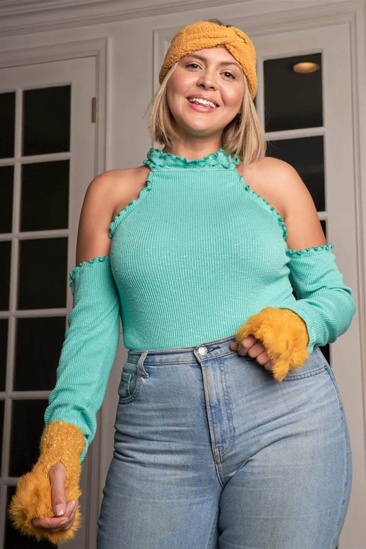 Yum Mint Green Ribbed Knit Bodysuit Blue Zone Planet