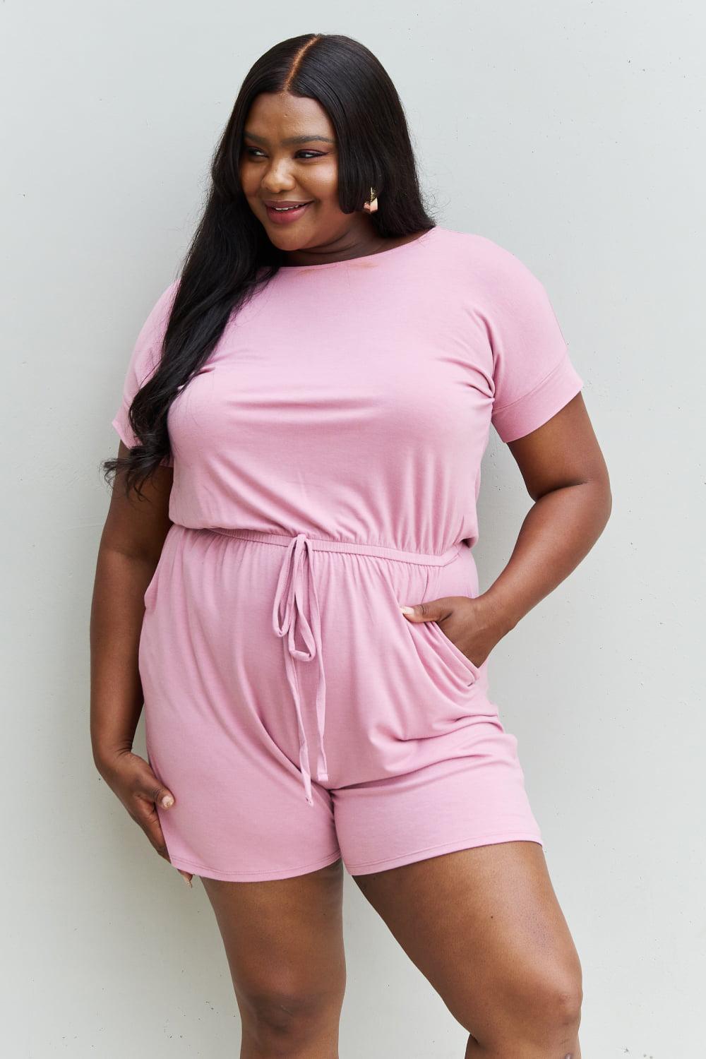 Zenana Chilled Out Full Size Short Sleeve Romper in Light Carnation Pink BLUE ZONE PLANET