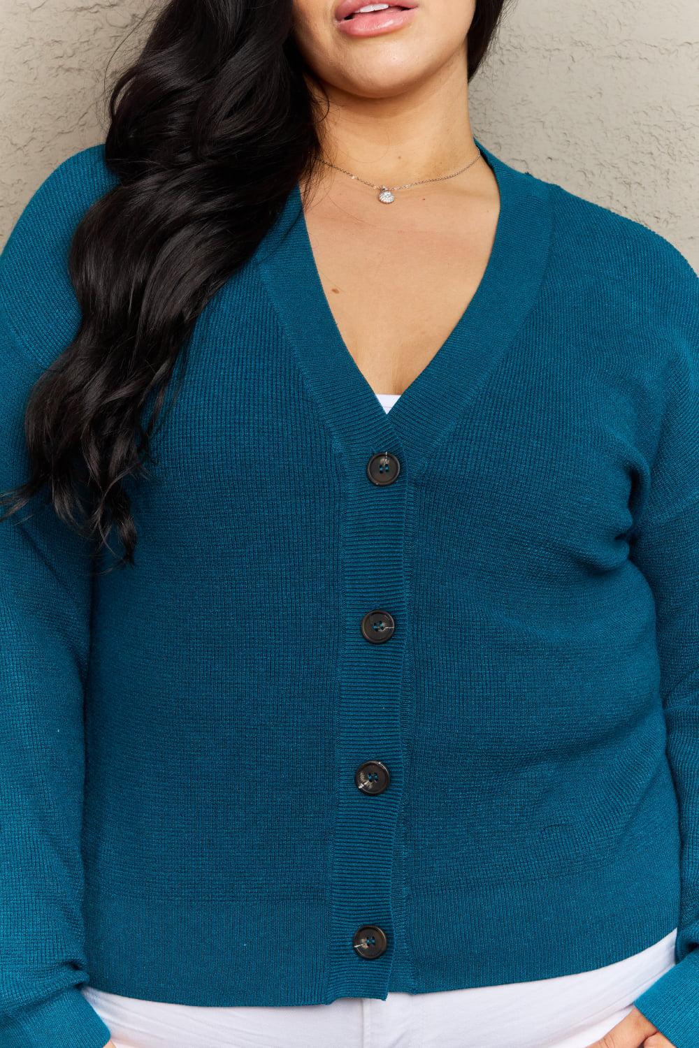Zenana Kiss Me Tonight Full Size Button Down Cardigan in Teal BLUE ZONE PLANET