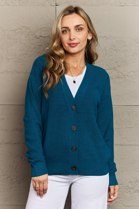 Zenana Kiss Me Tonight Full Size Button Down Cardigan in Teal BLUE ZONE PLANET